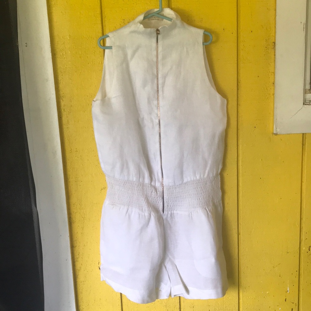 Short white capri linen jumpsuit
